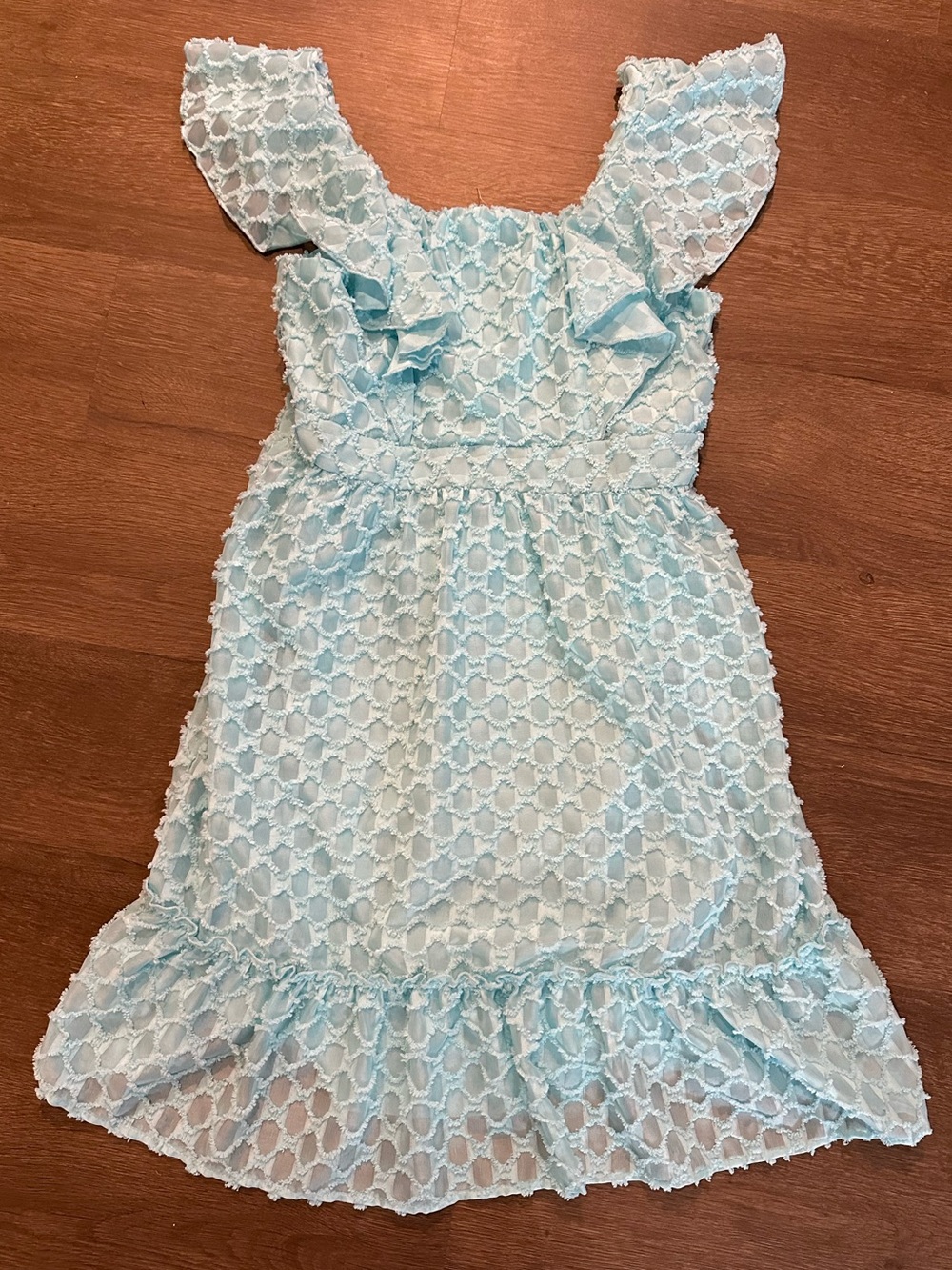 Blue Ruffle Sleeve Lace Dress for Girls